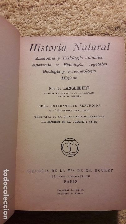 Libros antiguos: Historia natural    j. Langlebert - Foto 2
