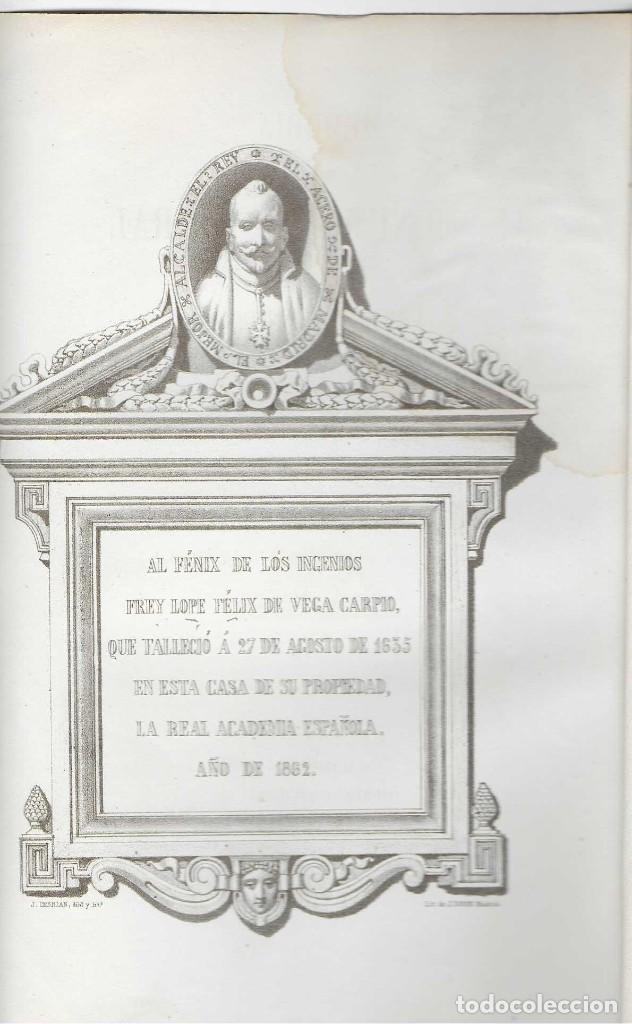 Libros antiguos: MEMORIA ... MONUMENTO MURAL DEDICADO A FREY LOPE FELIX DE VEGA CARPIO POR LA REAL ACADEMIA ESPA&Ntilde;OLA