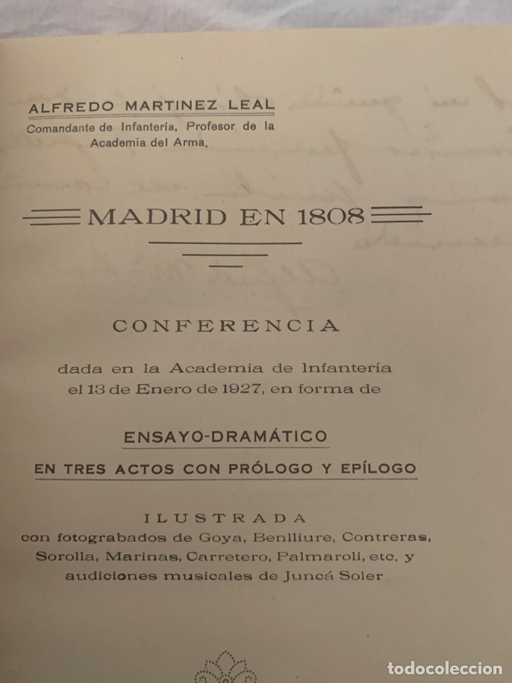 Libros antiguos: Madrid 1808, Martínez Leal, dedicado por el autor, academia de infantería de toledo - Foto 3 - 265442279