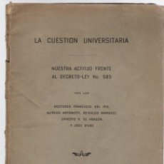 Libros antiguos: LA CUESTION UNIVERSITARIA. NUESTRA ACTITUD FRENTE AL DECRETO LEY Nº 585. LA HABANA, CUBA 1936. Lote 365806991
