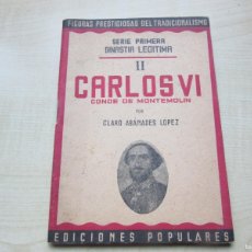 Libros antiguos: CARLOS VI CONDE DE MONTEMOLIN POR CLARO ABÁNADES LÓPEZ EDICIONES POPULARES. Lote 387480524