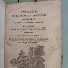 Libros antiguos: INFORME SOBRE LA LEY AGRARIA. GASPAR MELCHOR DE JOVELLANOS. PALMA DE MALLORCA, 1814.