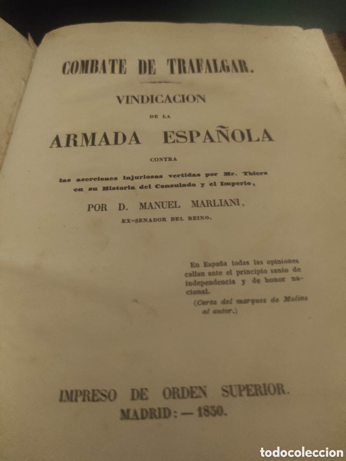 Libros antiguos: Libro combate de Trafalgar 1.850 - Foto 5
