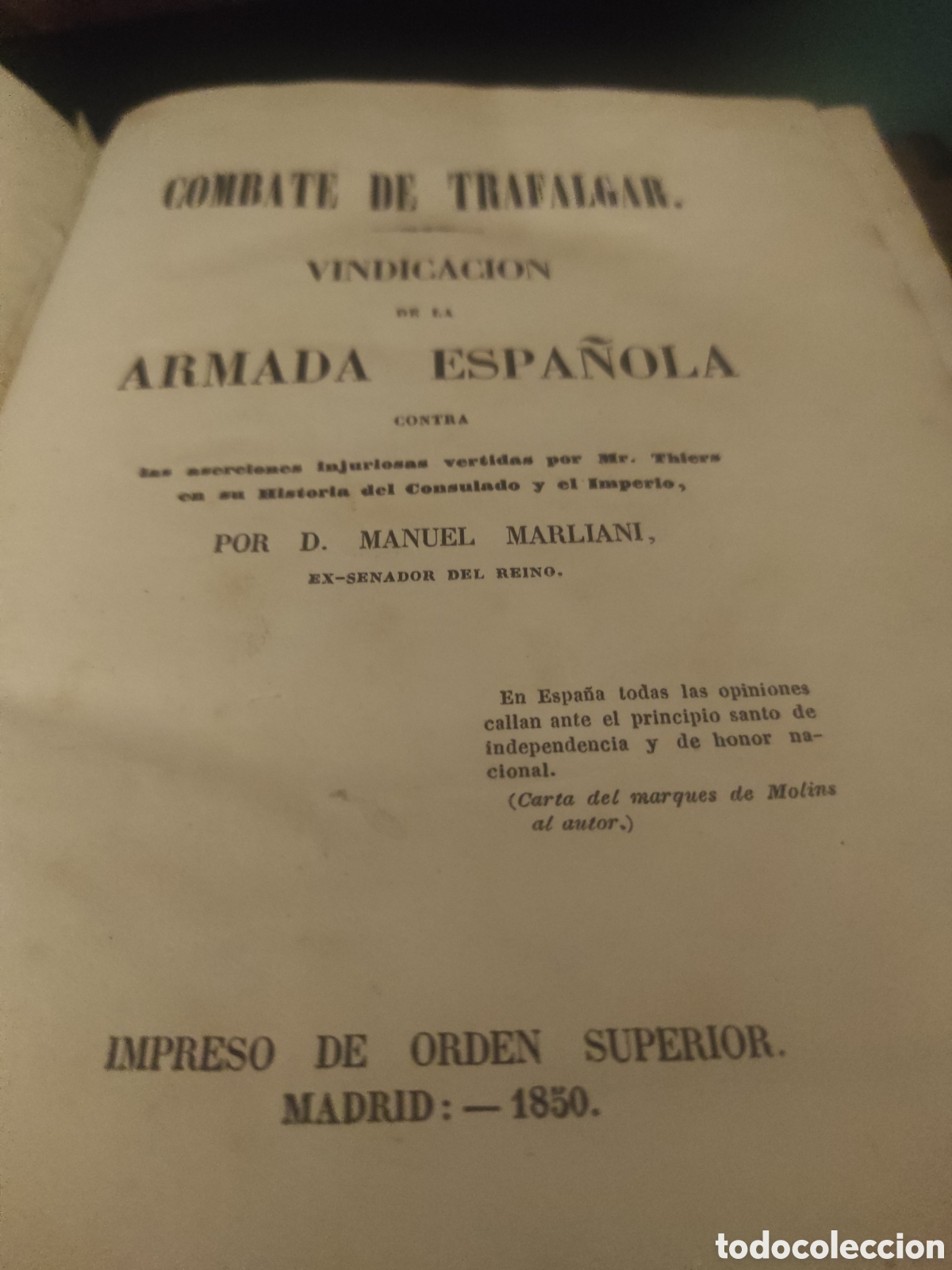 Libros antiguos: Libro combate de Trafalgar 1.850 - Foto 6