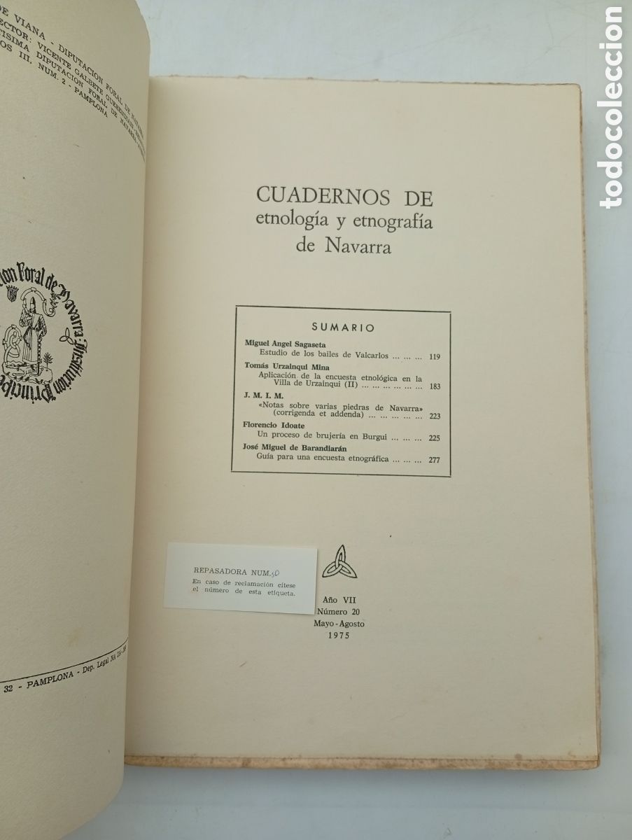 Libros antiguos: Cuadernos de etnogragia y etnogragia de Navarra 1975 - Foto 3