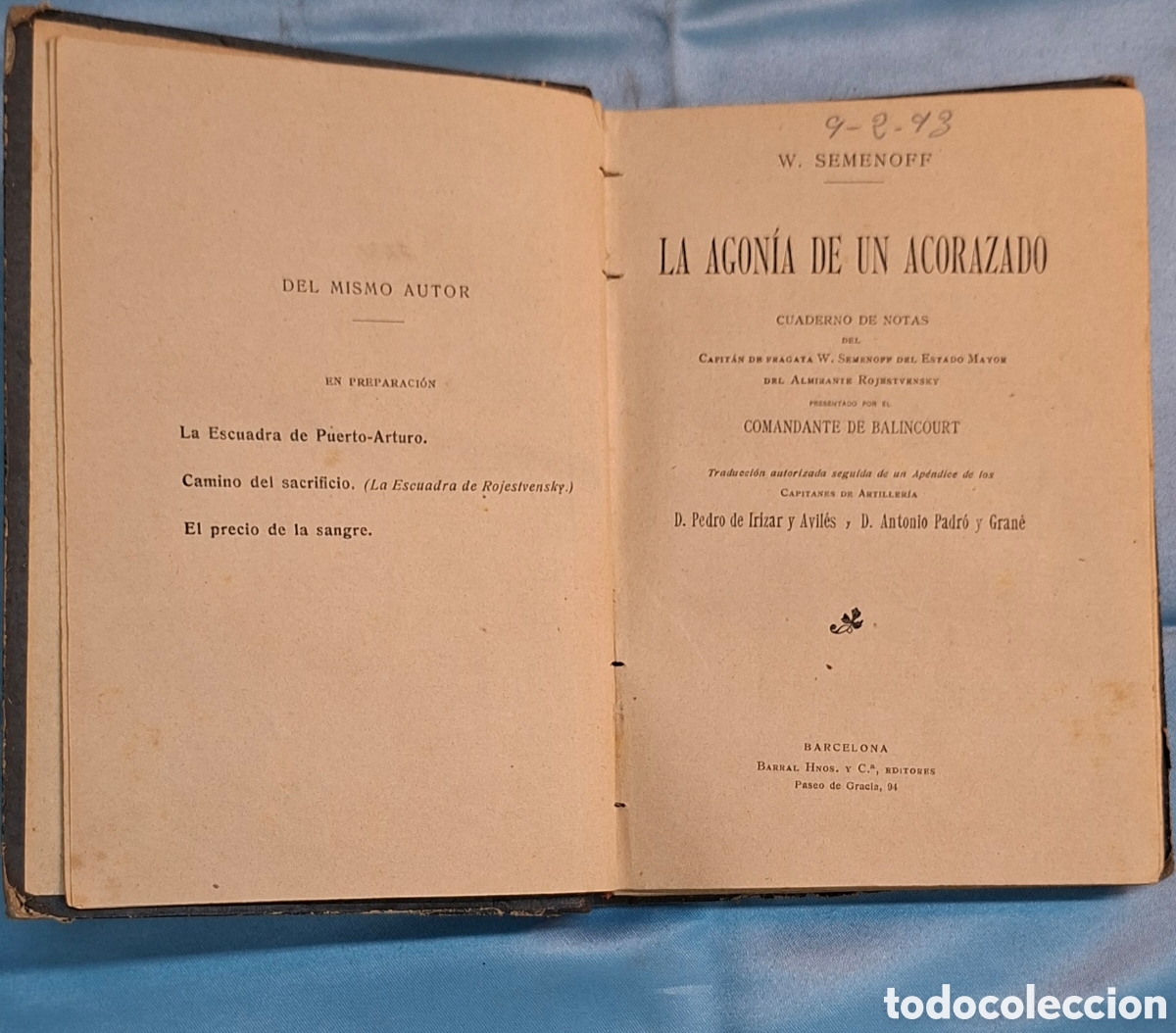 Libros antiguos: La agon&iacute;a de un acorazado - W. Semenoff
