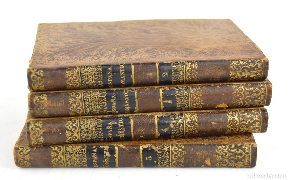 Libros antiguos: Espa&ntilde;a rom&aacute;ntica, Andr&eacute;s T. Manglaez, 4 tomos, 1840, Libreria Salellas y Oliva, Barcelona.