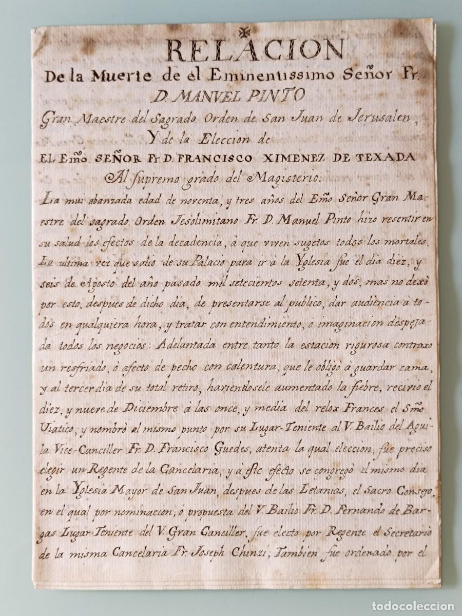 Libros antiguos: Orden Militar Malta Hospitalaria S. Juan Jerusal&eacute;n Madrid 1773 traslado chanciller&iacute;a XVIII protocolo