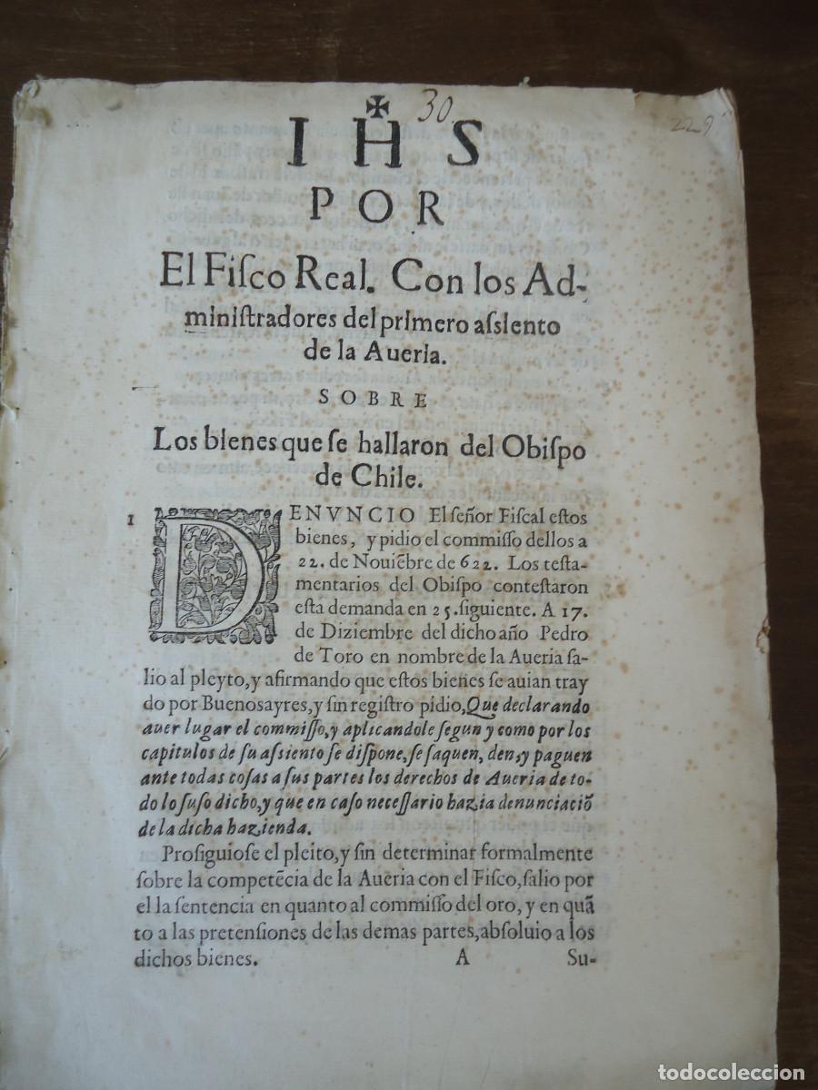 Libros antiguos: Comercio de Indias. Aver&iacute;a. Obispo de Chile. S. XVII (c. 1622). Raro e interesante.
