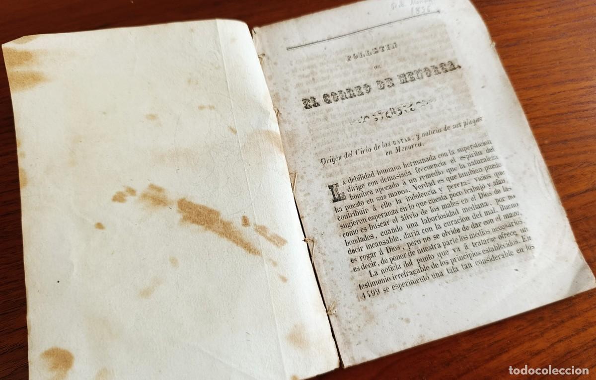 Libros antiguos: FILLET&Iacute;N DE EL CORREO DE MENORCA: RATAS, LA QUEDA, PESTES, GOBERNADORES DE 1287 A 1855. MAH&Oacute;N, 1856.