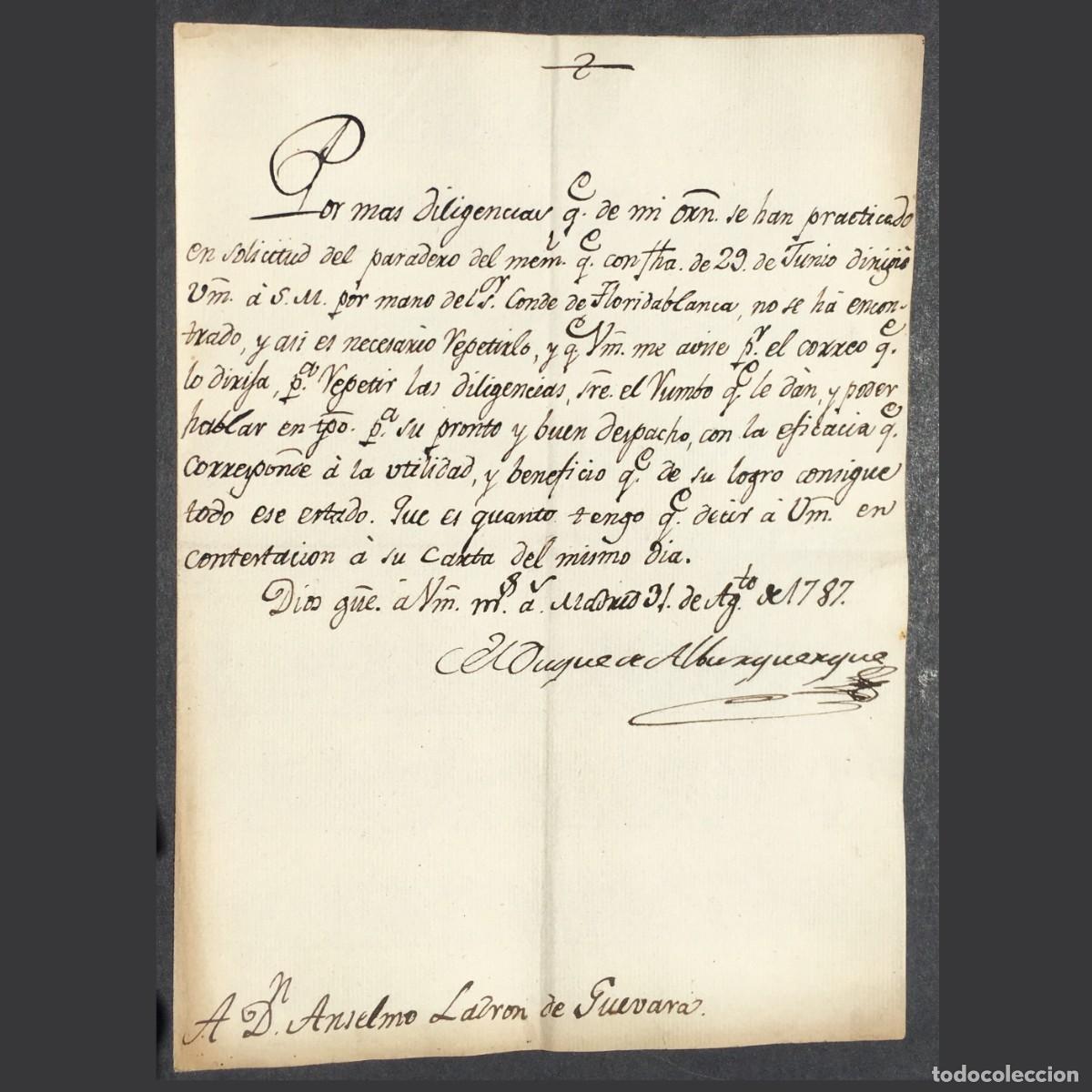 Libros antiguos: A&ntilde;o 1787 - Manuscrito - Firma del Duque de Alburquerque - Mombeltr&aacute;n - &Aacute;vila