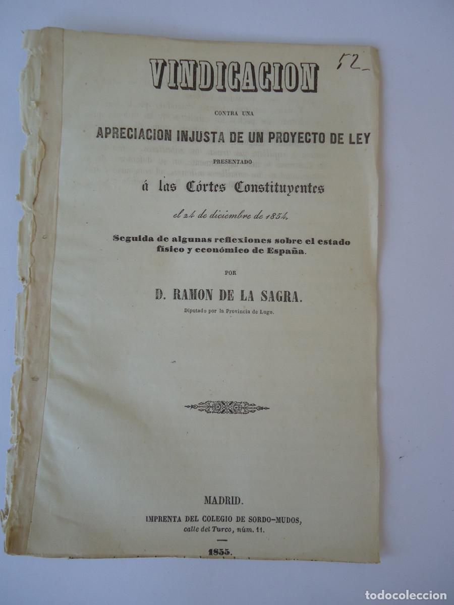Libros antiguos: Reflexiones sobre el estado físico y económico de España. Ram&oacute;n de la Sagra. 1855
