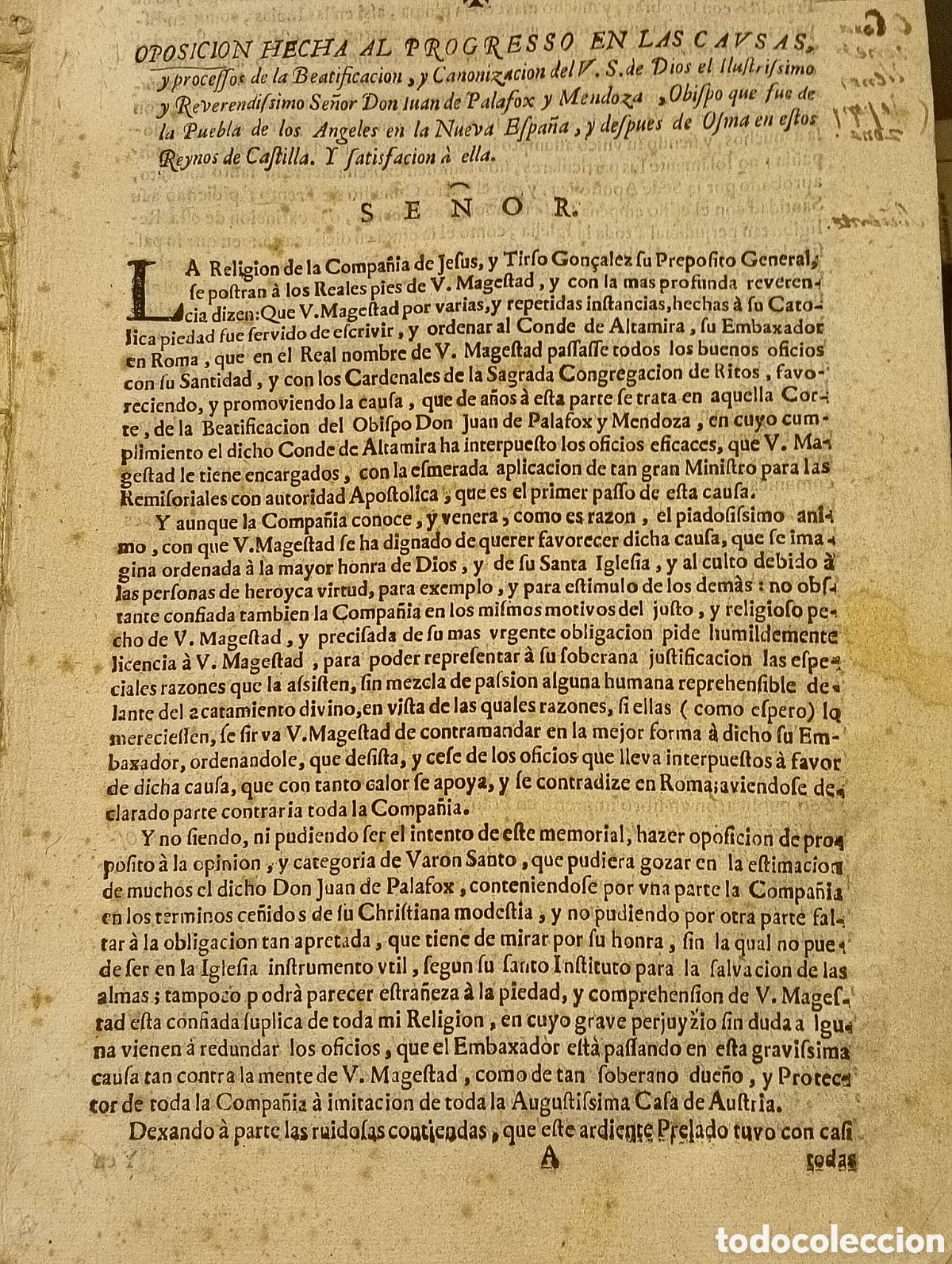 Libros antiguos: Jesuitas carta del general de la orden jesuita sobre oposici&oacute;n... Juan de Palafox 1698