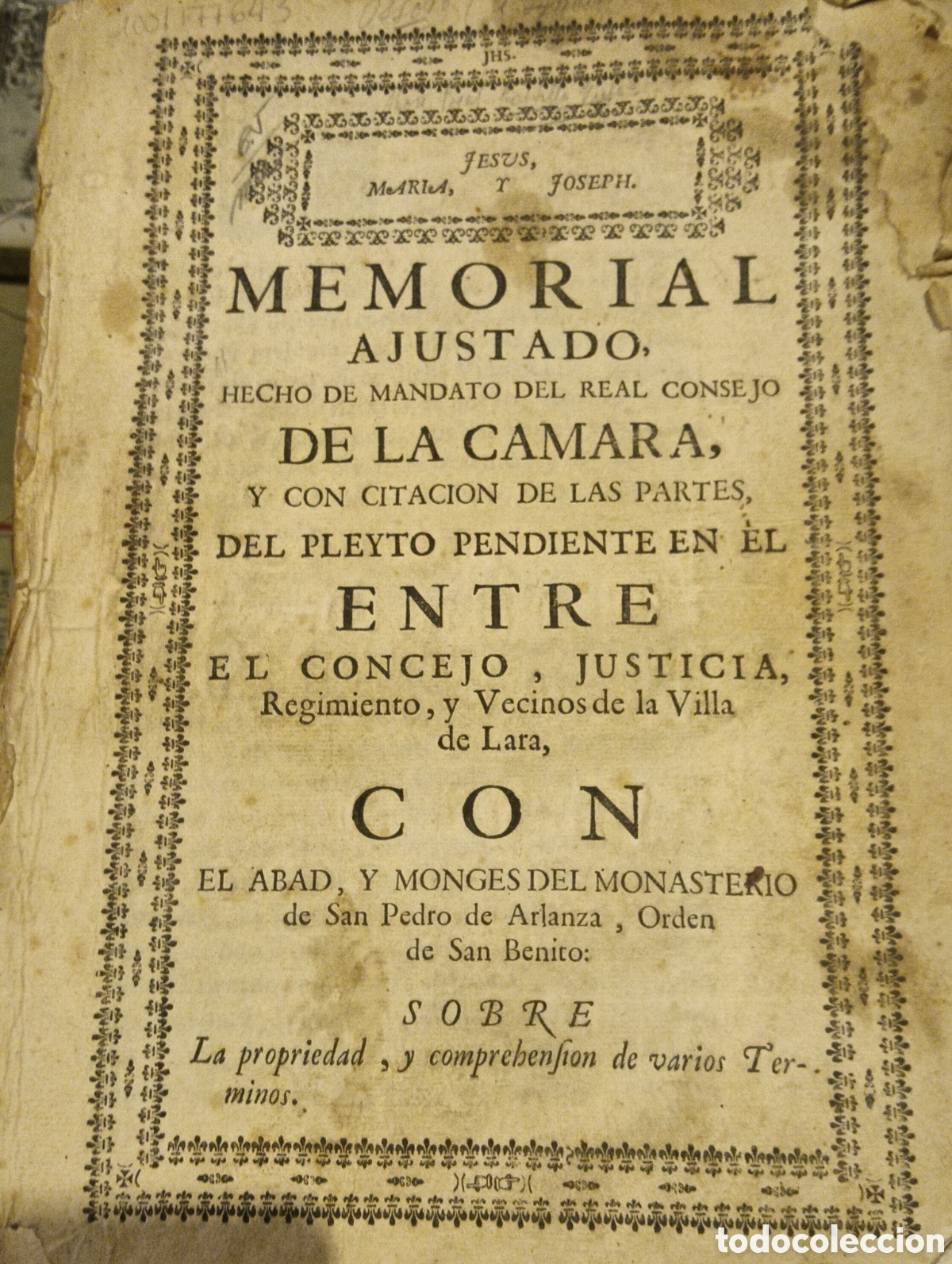 Libros antiguos: Pleito Burgos villa de Lara monasterio San Pedro de Arlanza 1750