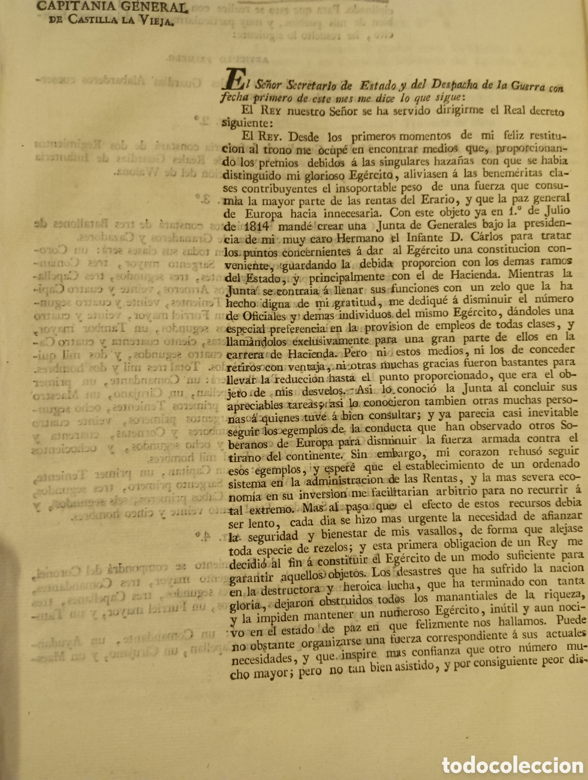 Libros antiguos: Orden por la que se establece la organizaci&oacute;n del Ej&eacute;rcito en 1818