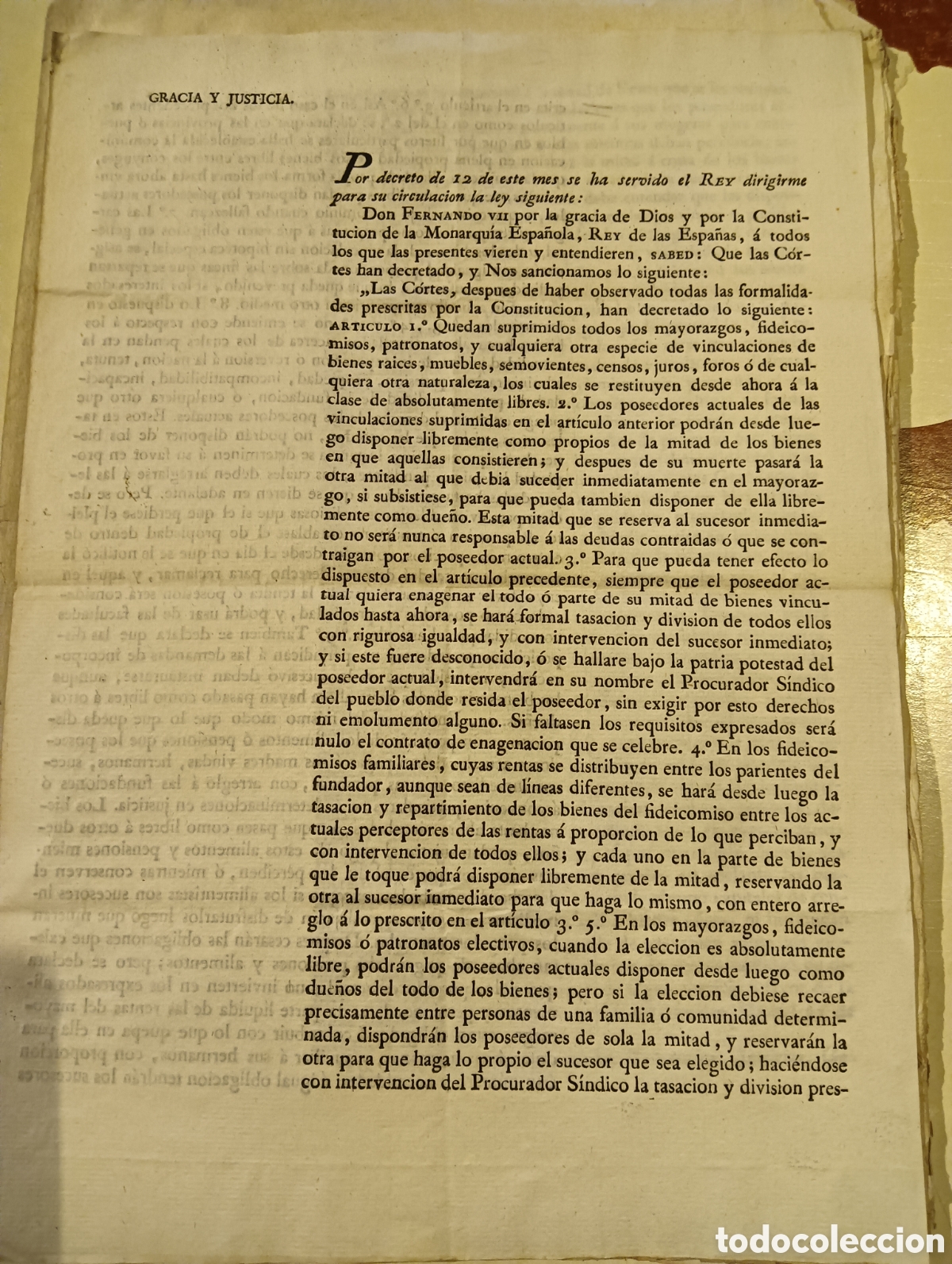 Libri antichi: Decreto de supresi&oacute;n de los mayorazgos en mil ochocientos veinte trienio liberal