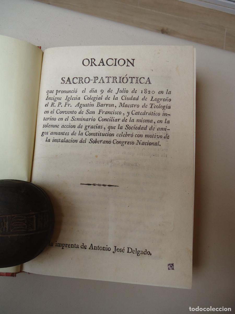 Old books: Oraci&oacute;n Sacro-Patri&oacute;tica ... Logro&ntilde;o ... Fr. Agust&iacute;n Barr&oacute;n ... 1820. La Rioja