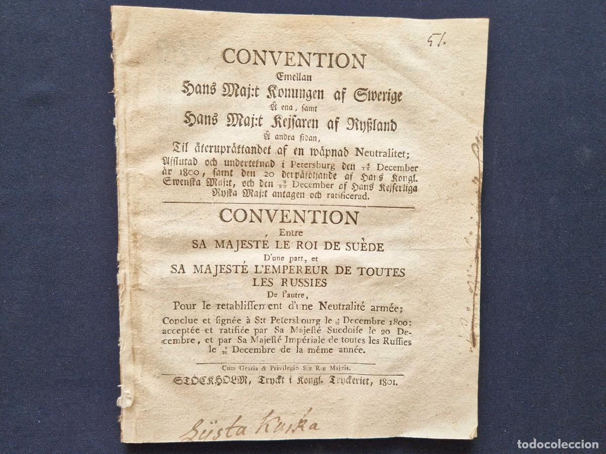 Libros antiguos: Tratado Neutralidad Armada Suecia Rusia 1801 Gustav IV Paul I - Texto Biling&uuml;e