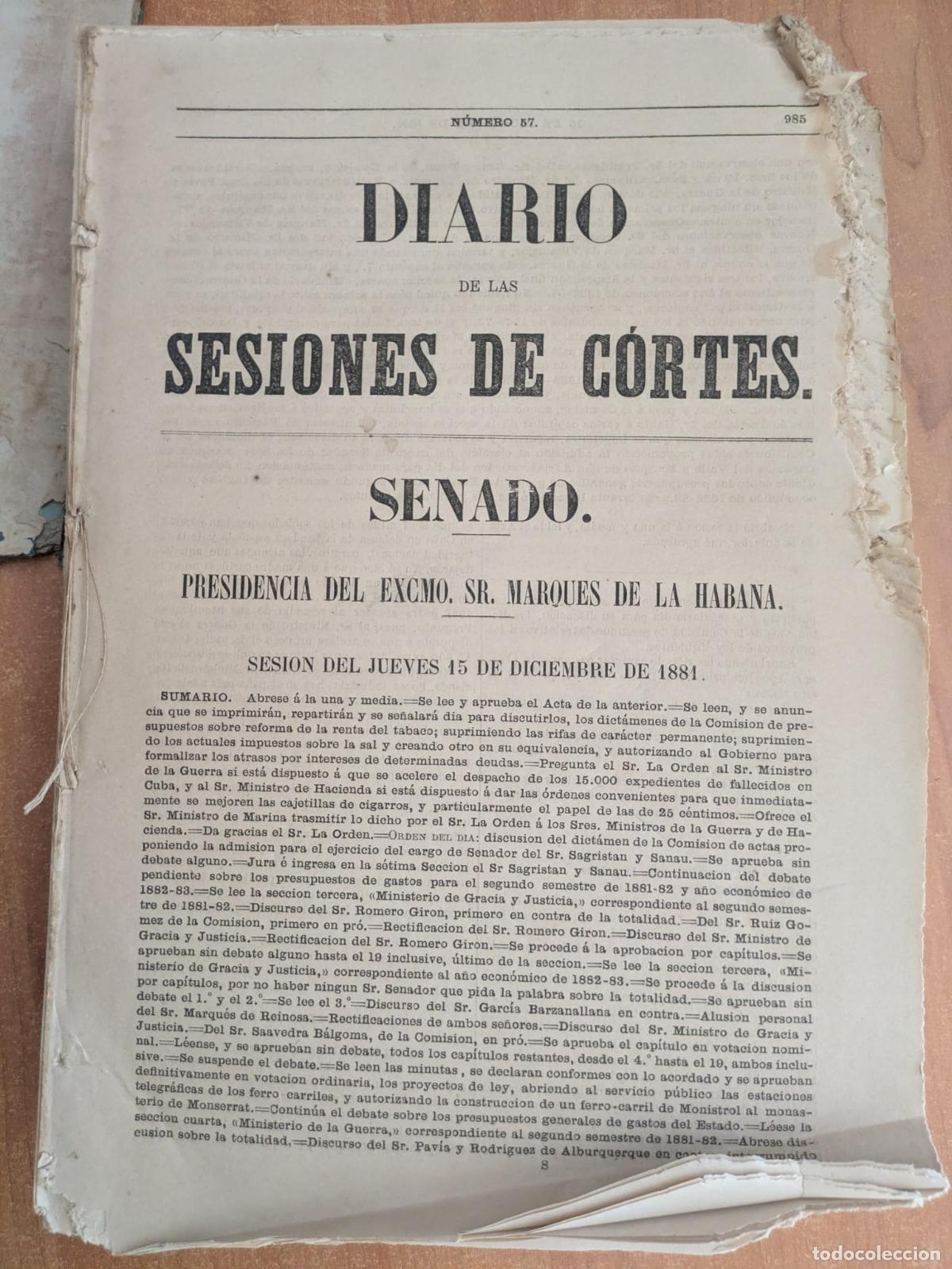 Libros antiguos: Diario de las Sesiones de C&oacute;rtes. Senado. A&ntilde;o 1881. Presidencia del Sr. Marques de La Habana.