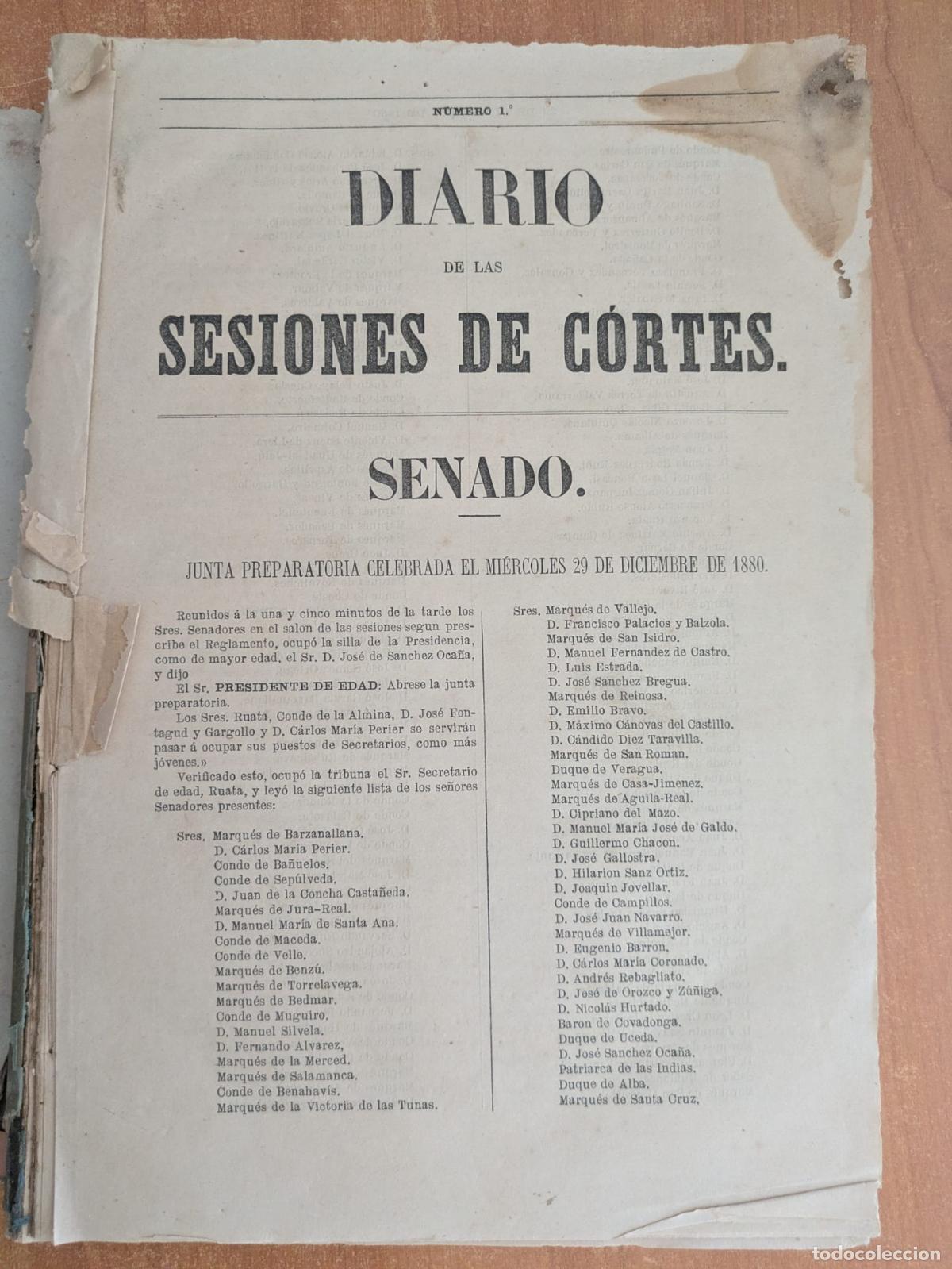 Libros antiguos: Diario de las Sesiones de C&oacute;rtes. Senado. A&ntilde;o 1880. N&uacute;mero 1&ordm;.