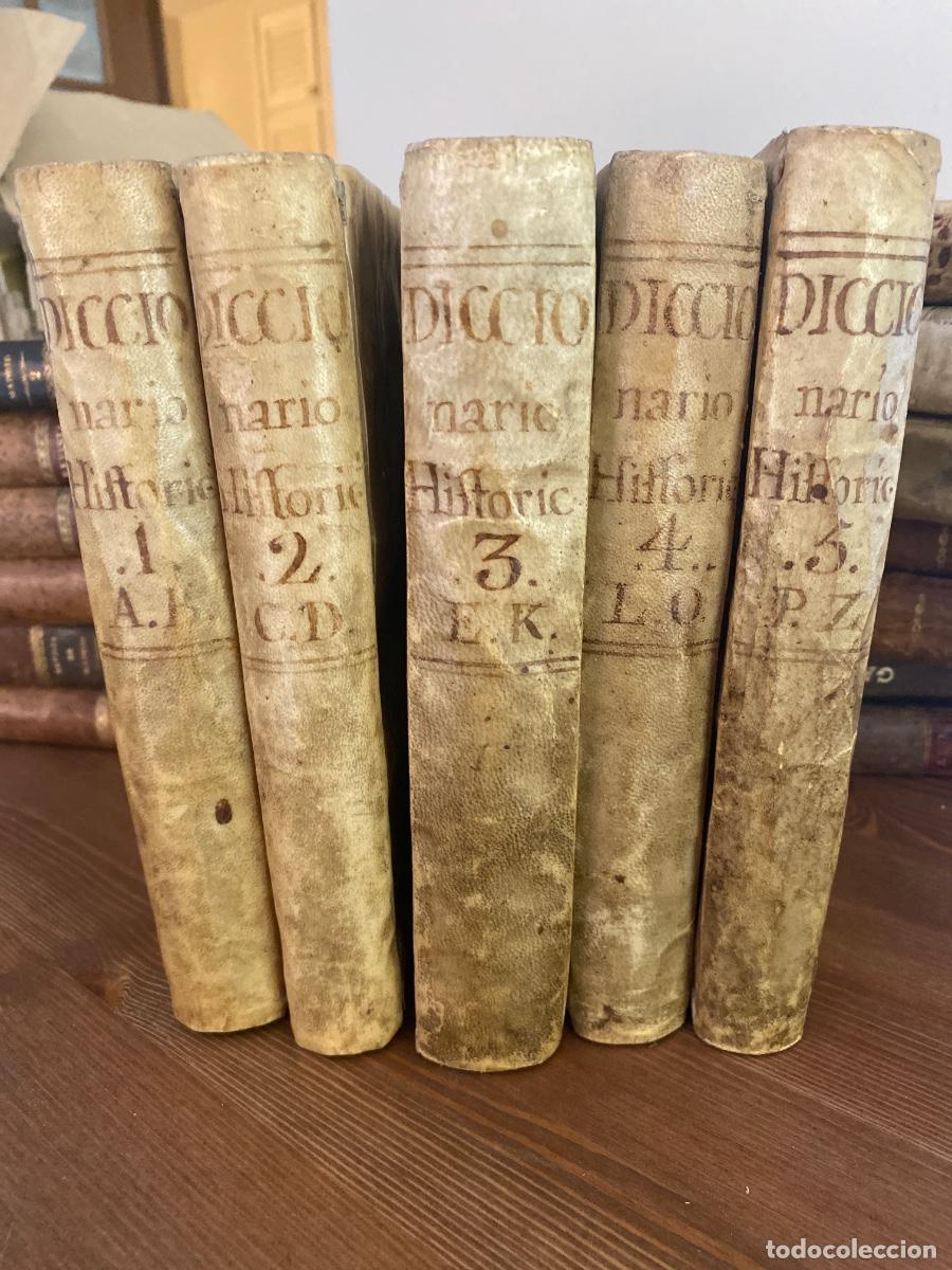 Libros antiguos: Abad Ladvocat. Diccionario Hist&oacute;rico Abreviado contiene Historia de los Patriarcas, 5Vol 1753 Exlibr