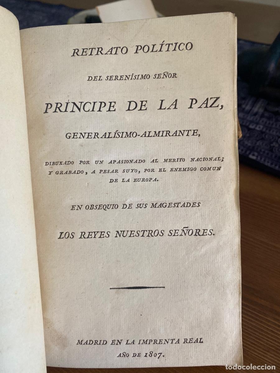 Libros antiguos: Retrato pol&iacute;tico del Seren&iacute;simo Se&ntilde;or Pr&iacute;ncipe de la Paz Mariano P&iacute;o del Rivero 1807