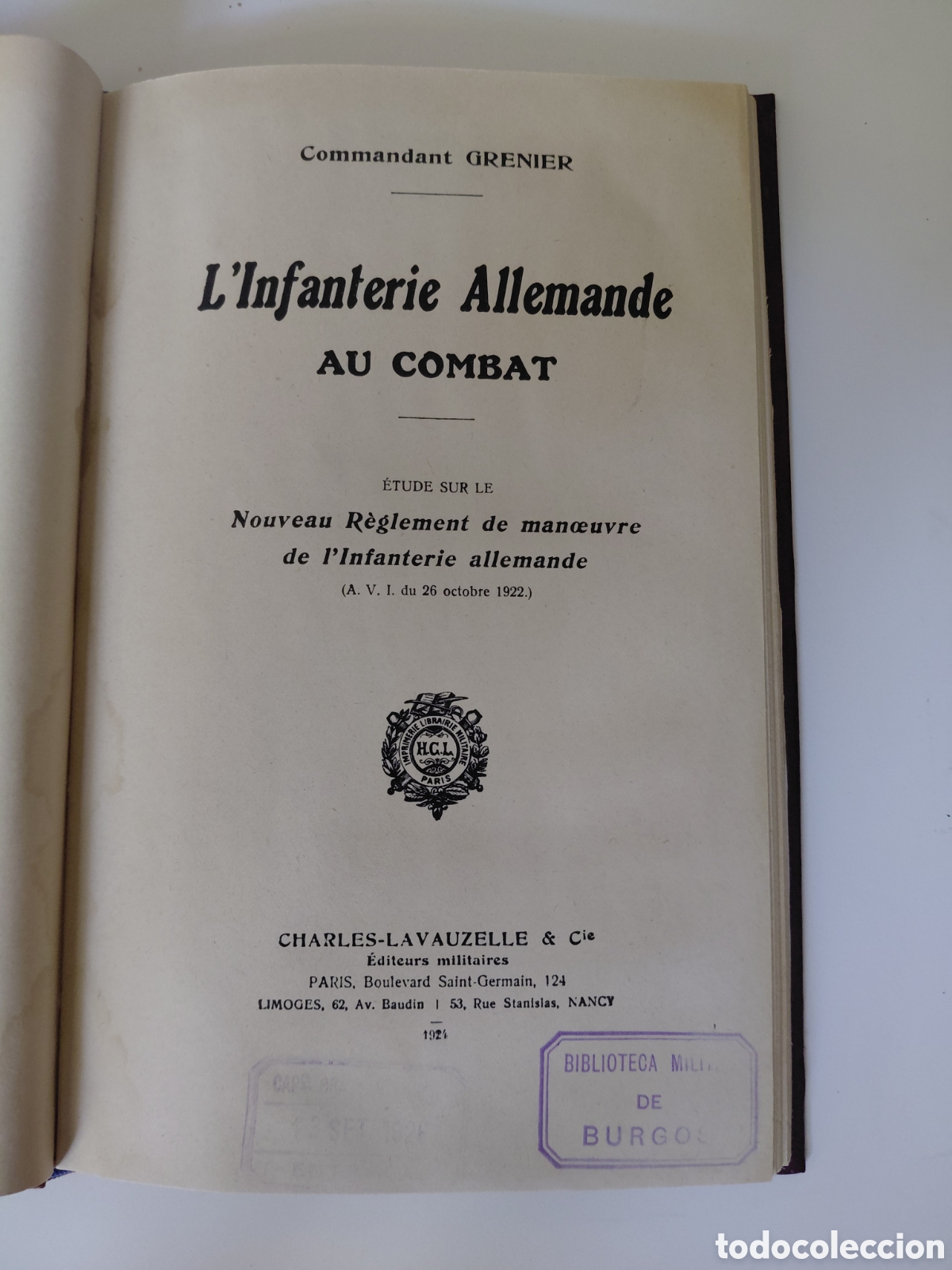 Libros antiguos: 1924 Commandant GRENIER L'Infanterie Allemande AU COMBAT &Eacute;TUDE SUR LE.Nouveau R&egrave;glement de man&oelig;uvre