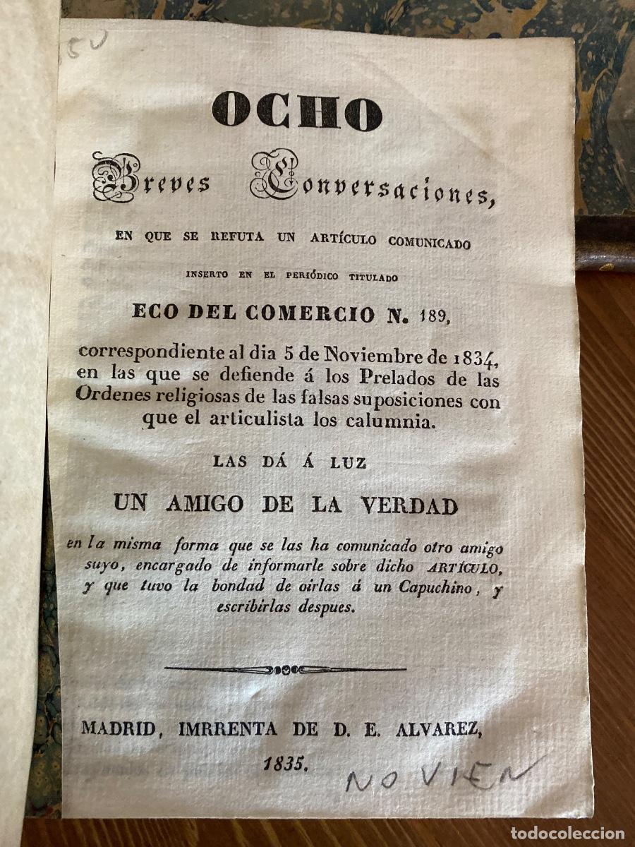 Libros antiguos: Ocho breves conversaciones en que se refuta un art&iacute;culo comunicado, inserto en el peri&oacute;dico 1835
