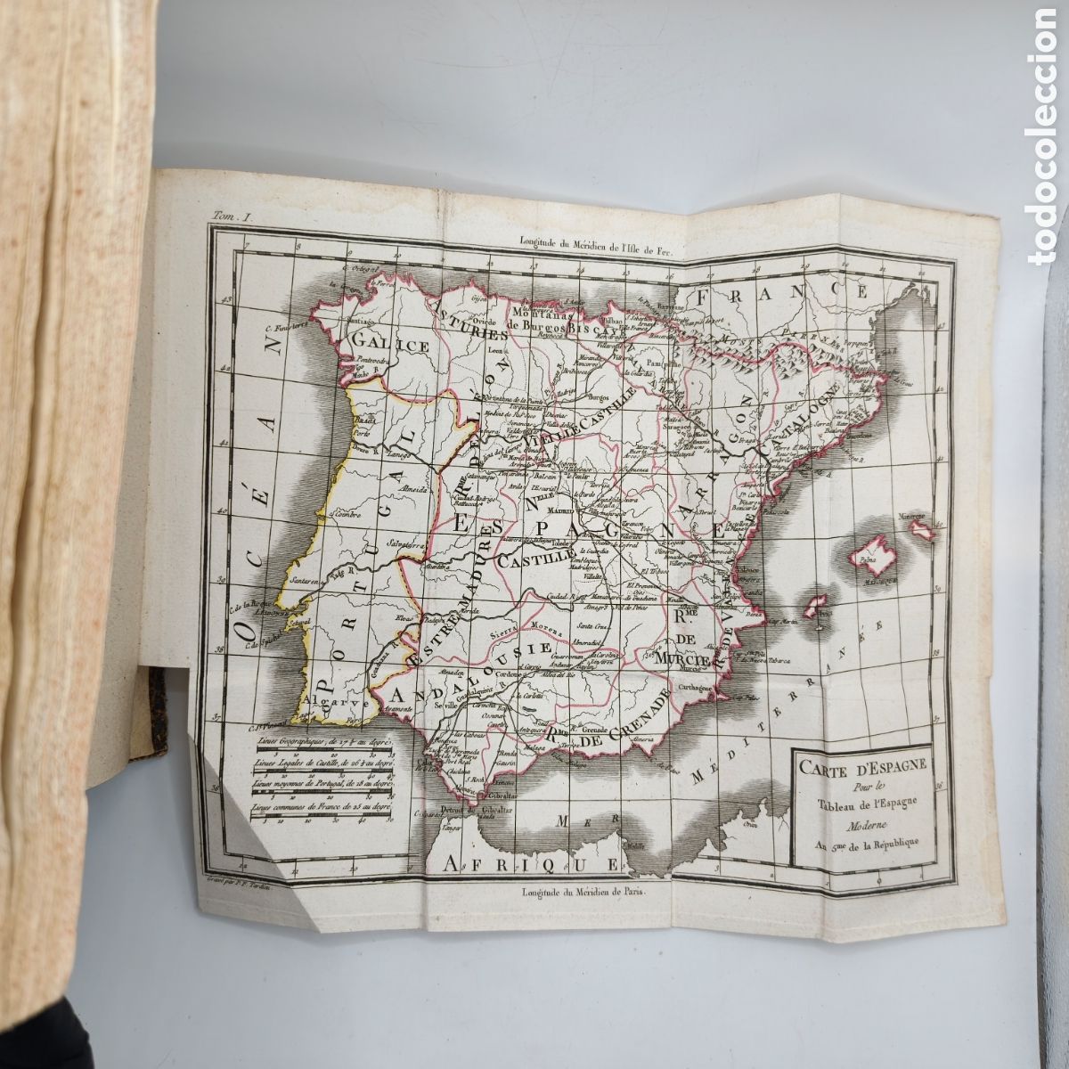 Libros antiguos: 1803. Tableau de l'Espagne Moderne - Bourgoing. Tomo I Con Grabados y Grandes Mapas Desplegables