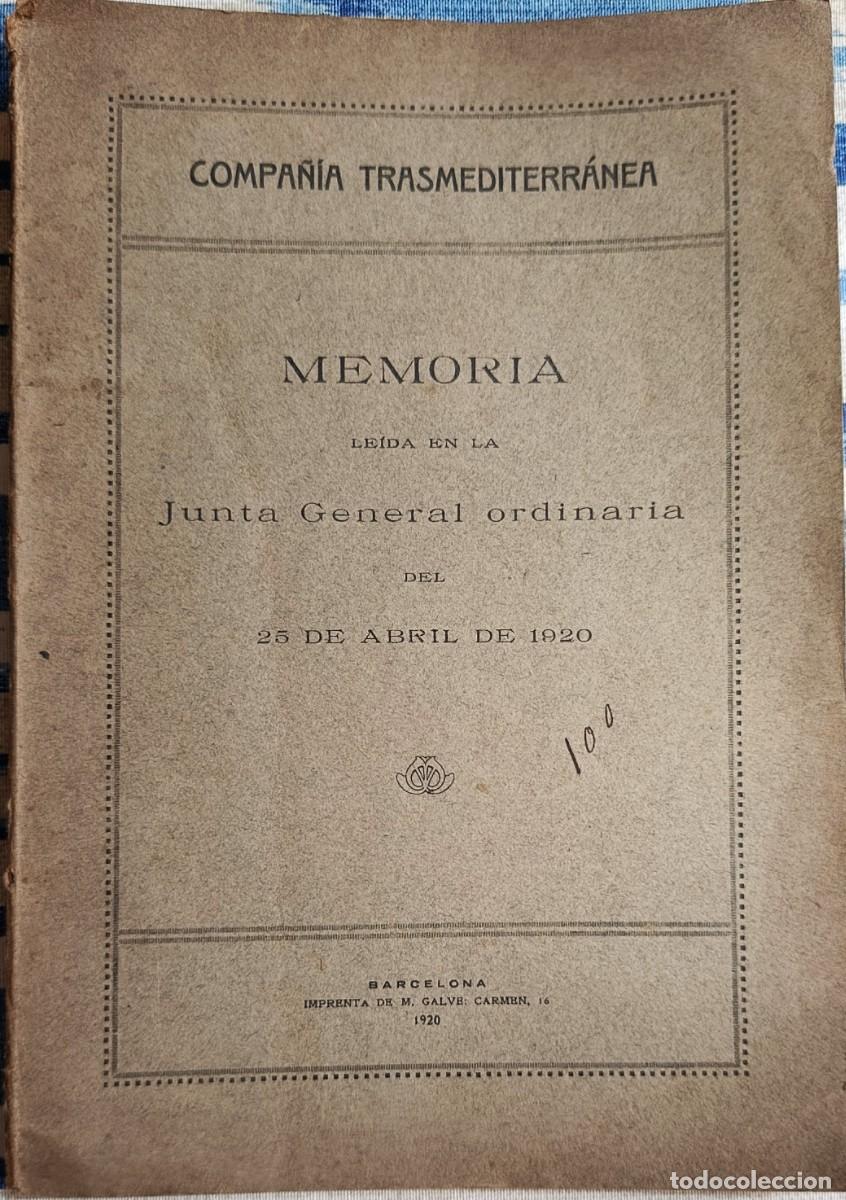 Libros antiguos: COMPA&Ntilde;&Iacute;A TRASMEDITERR&Aacute;NEA. MEMORIA 1920. BARCELONA, 1920.
