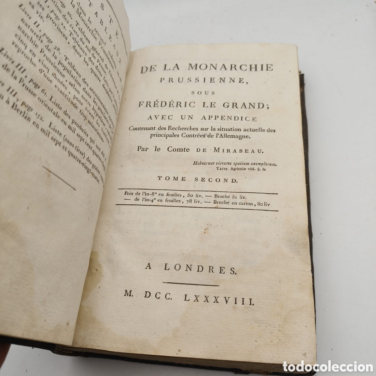 Libros antiguos: Mirabeau - De la Monarchie Prussienne sous Fr&eacute;d&eacute;ric le Grand. Tomo II. 1&ordf; Edici&oacute;n, Londres 1788