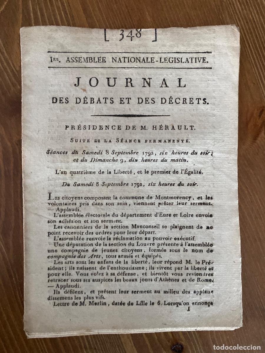 Libros antiguos: Assemblee nationale legislative journal des debats et des decrets setembre 1792. num 348