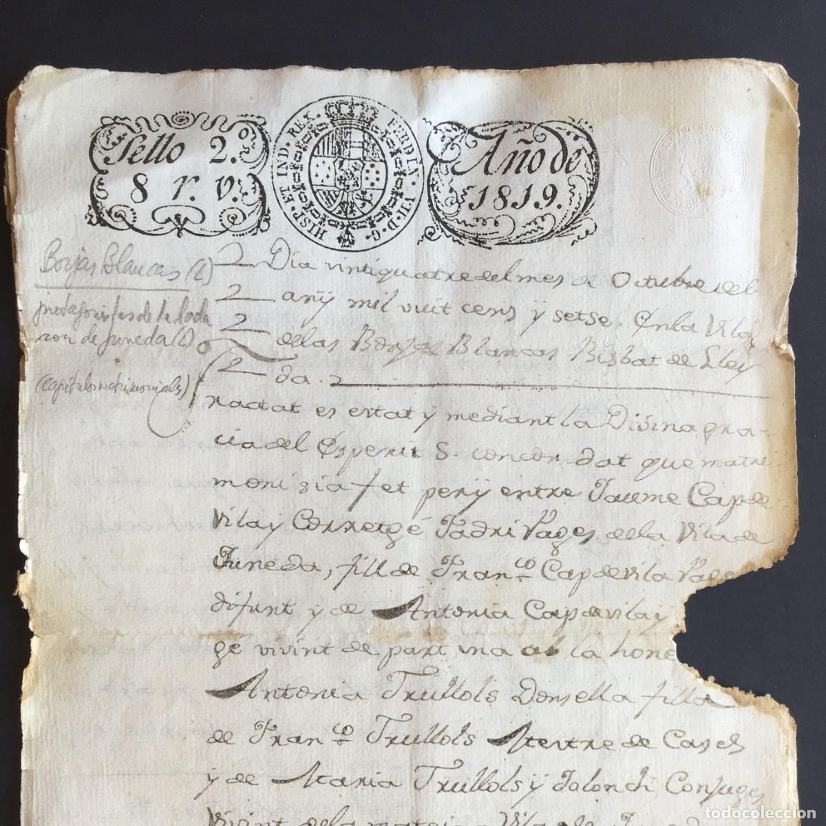 Libros antiguos: A&ntilde;o 1819 - Manuscrito - Juneda - L&eacute;rida - Borjas Blancas - En catalan - Cap&iacute;tulos matrimoniales