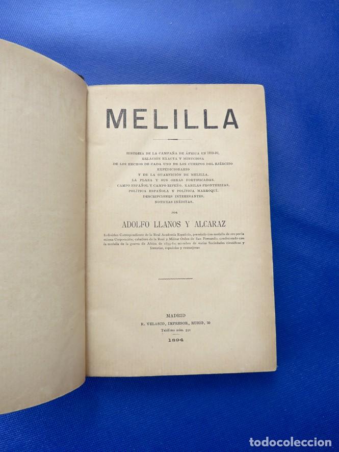 Libros antiguos: MELILLA. HISTORIA DE LA CAMPA&Ntilde;A DE &Aacute;FRICA EN 1893-94. ADOLFO LLANOS Y ALCARAZ. 1894. MADRID