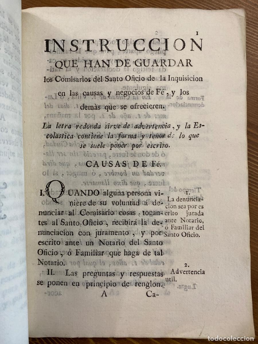 Libros antiguos: INSTRUCCIONES QUE HAN DE GUARDAR LOS COMISARIOS DEL SANTO OFICIO DE INQUISICION