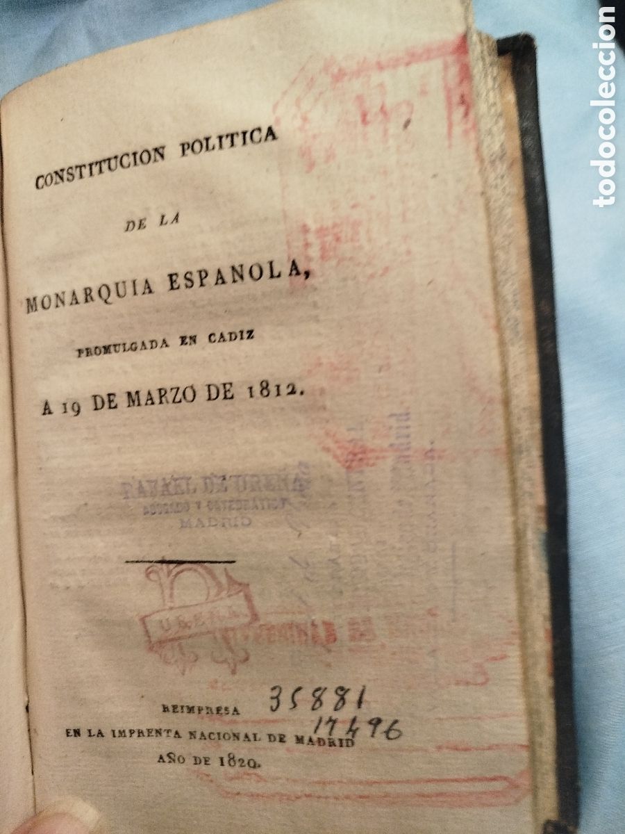Libros antiguos: Constituci&oacute;n espa&ntilde;ola de C&aacute;diz de 1812. Imprenta nacional 1820