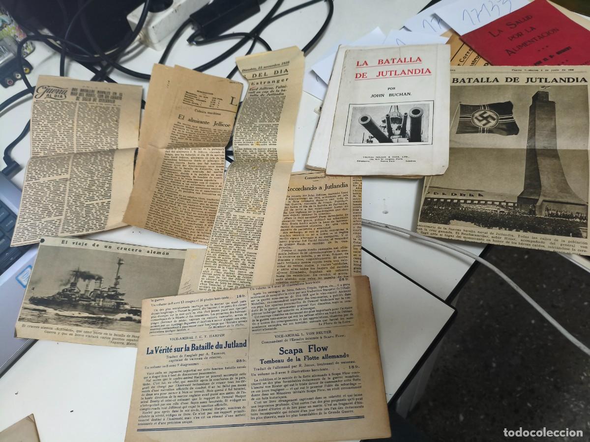 Libros antiguos: La Batalla de Jutlandia. John Buchan. A&ntilde;os 20. + recortes periodico. Primera guerra mundial.