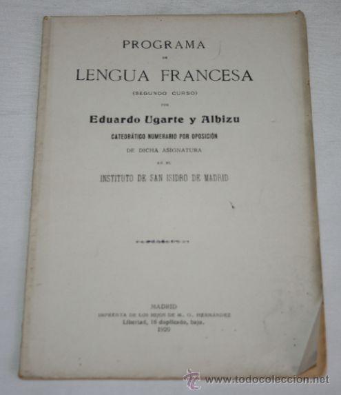 Libros antiguos: PROGRAMA DE LENGUA FRANCESA, INSTITUTO DE SAN ISIDRO, MADRID 1920 - Foto 1