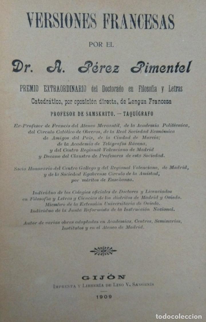 Libros antiguos: VERSIONES FRANCESAS -DR. A. P&Eacute;REZ PIMENTEL - Foto 1