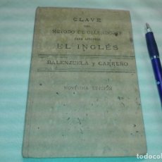 Libros antiguos: CLAVE DEL METODO DE OLLENDORFF PARA APRENDER EL INGLES, 1928. Lote 163527074