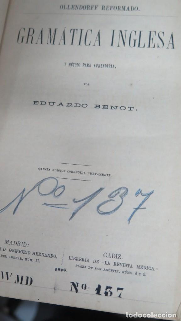 Libros antiguos: 1878.- GRAM&Aacute;TICA INGLESA Y M&Eacute;TODO PARA APRENDERLA. BENOT - Foto 2