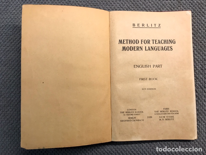 Libros antiguos: BERLITZ. Method for Teaching Modern Languajes. First Book, 357 Th. Edition (a.1926) - Foto 2