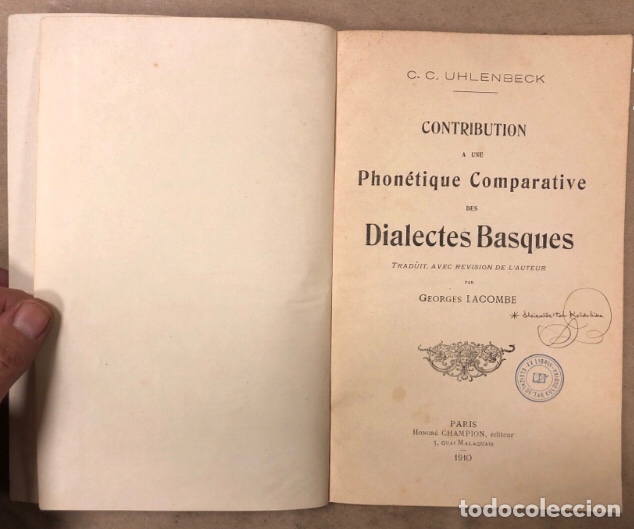 Libros antiguos: CONTRIBUTION A UNE PHONÉTIQUE CONPARATIVE DES DIALECTES BASQUES. C.C. UGLENBECK. 1910. EUSKERA - Foto 3 - 208113217