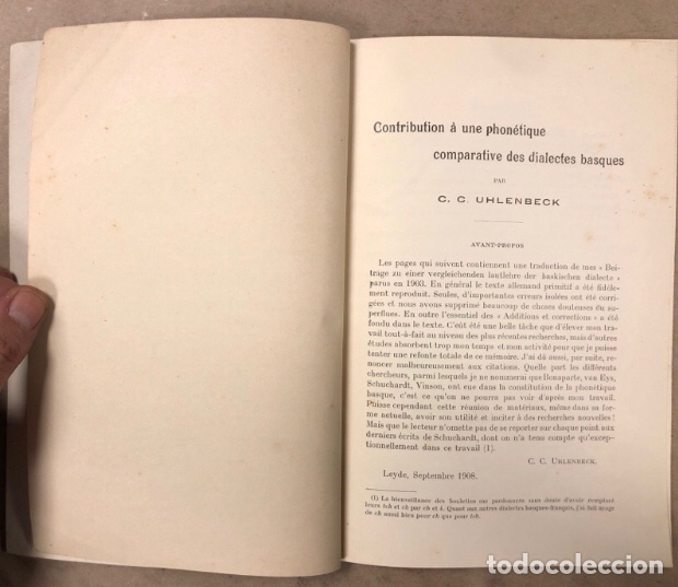 Libros antiguos: CONTRIBUTION A UNE PHONÉTIQUE CONPARATIVE DES DIALECTES BASQUES. C.C. UGLENBECK. 1910. EUSKERA - Foto 4 - 208113217