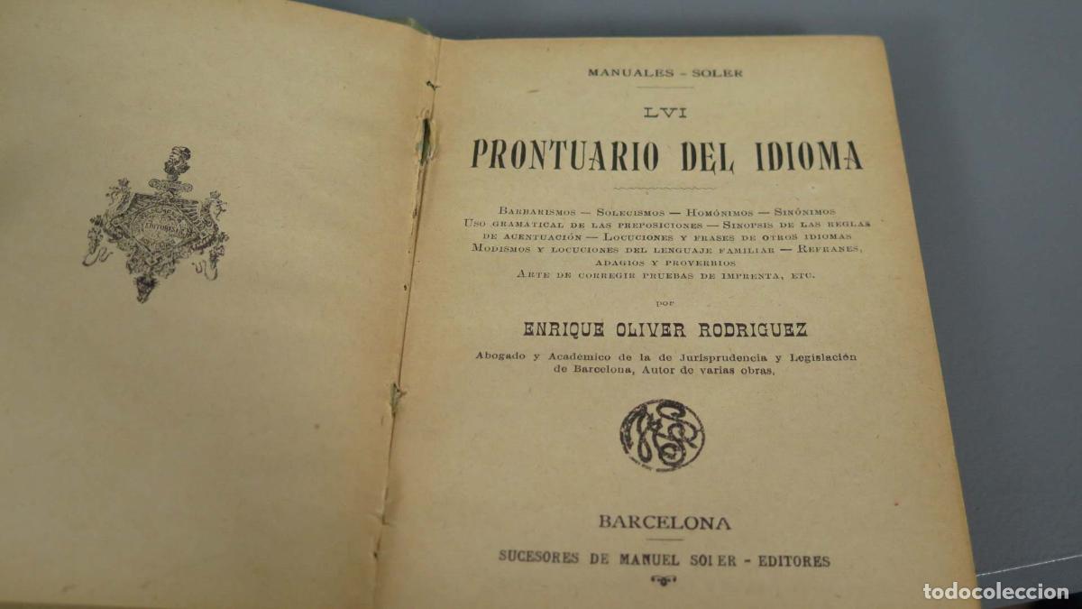 Libros antiguos: PRONTUARIO DEL IDIOMA SOLER - Foto 2