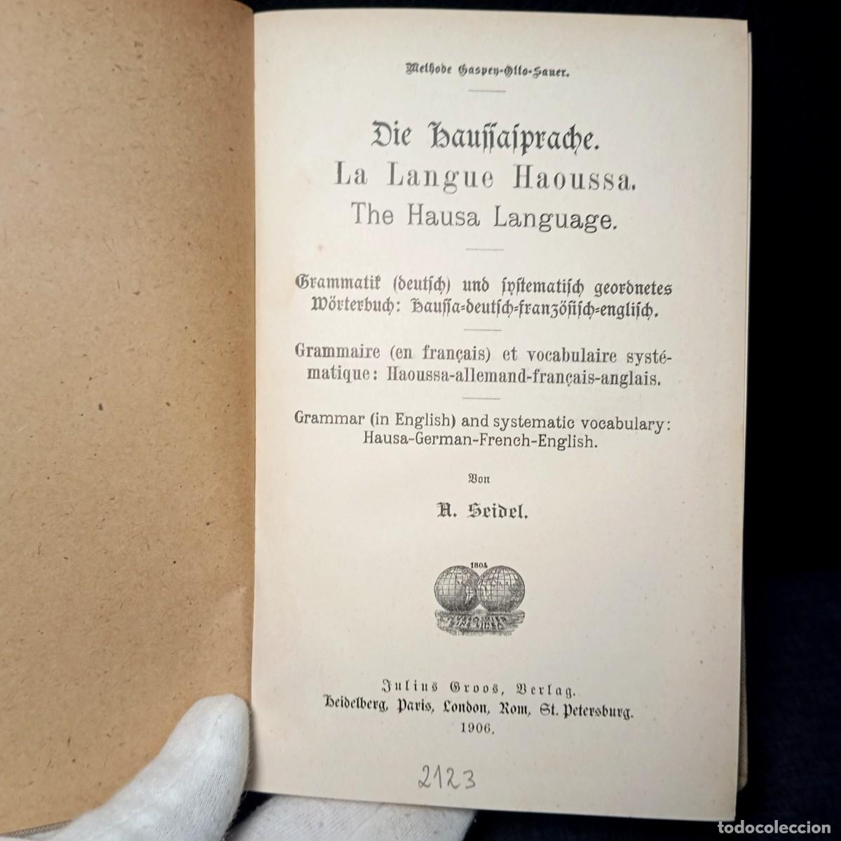 Libros antiguos: ⚜️ K0102. Rare 1906 Hausa Language Gaspey-Otto-Sauer. Sello Seither Barcelona. Ling&uuml;&iacute;stica Africana