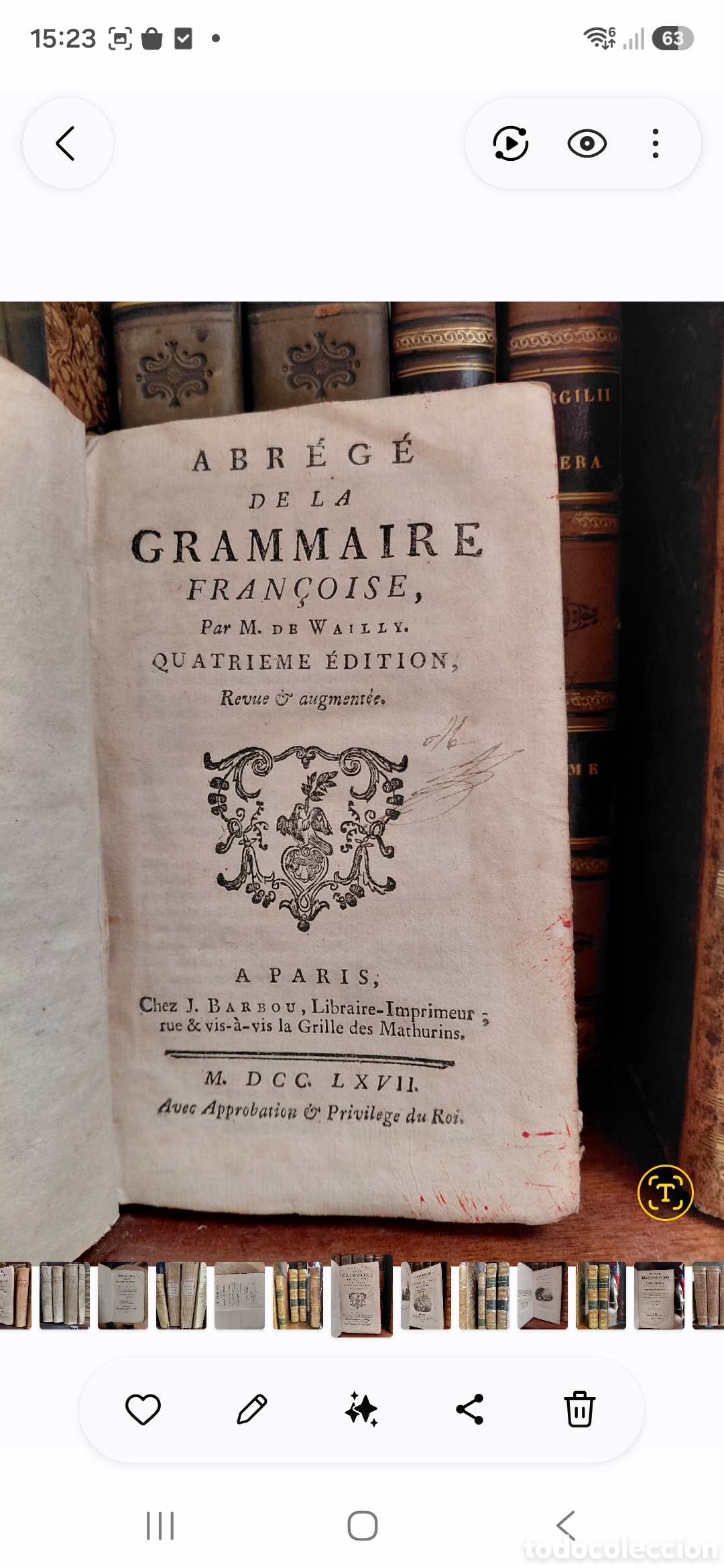 Libros antiguos: 1767 Abr&eacute;g&eacute; de la Grammaire Fran&ccedil;oise, escrito por Fran&ccedil;ois de Wailly y publicado en Par&iacute;s en 1767 (