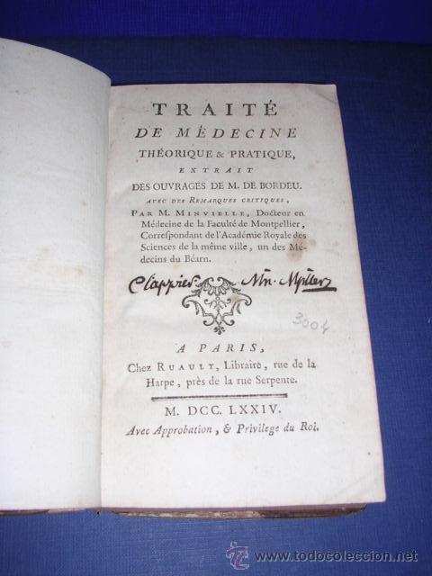 Old books: TRAITE DE MEDECINE THEORIQUE & PRATIQUE EXTRAIT DES OUBRES M. DE BORDEU - MDCCLXXIV