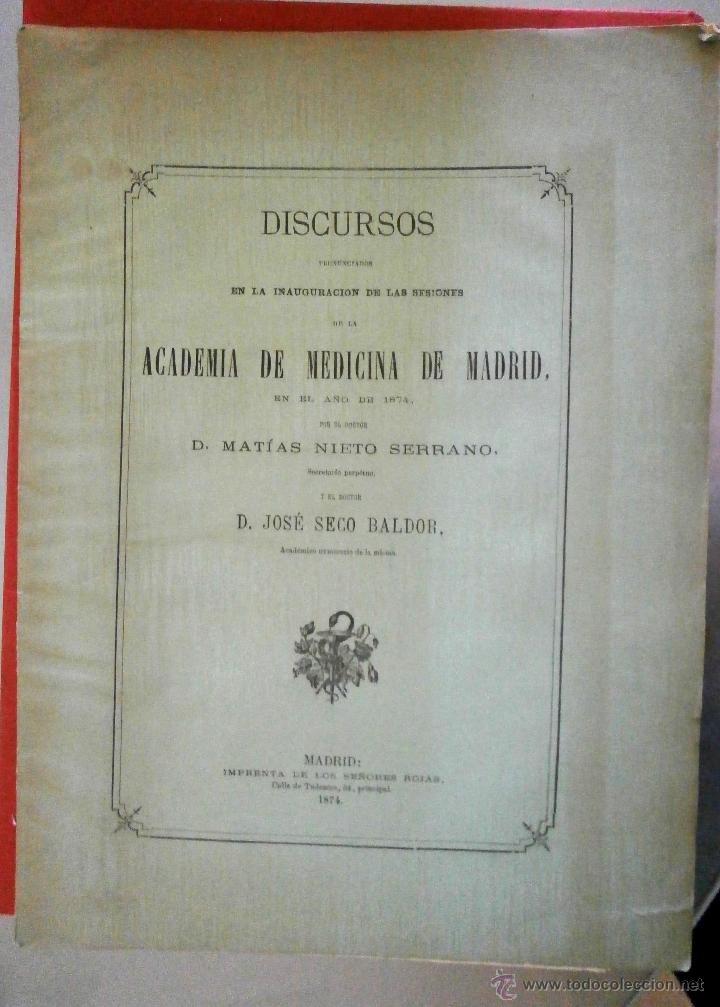 Antiquarische B&uuml;cher: (Estudios sobre Medicina). Academia de Medicina de Madrid. Discursos Matias Nieto Serrano