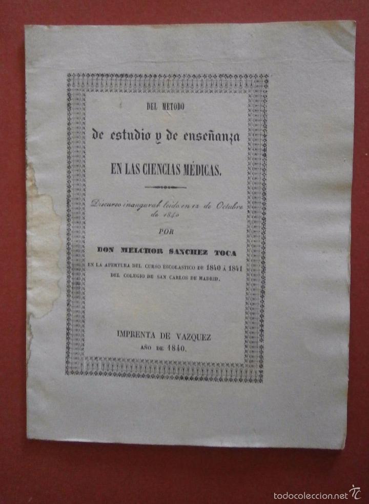 Libri antichi: Del metodo de estudios y de ense&ntilde;anza en las ciencias m&eacute;dicas. Melchor Fernandez Toca